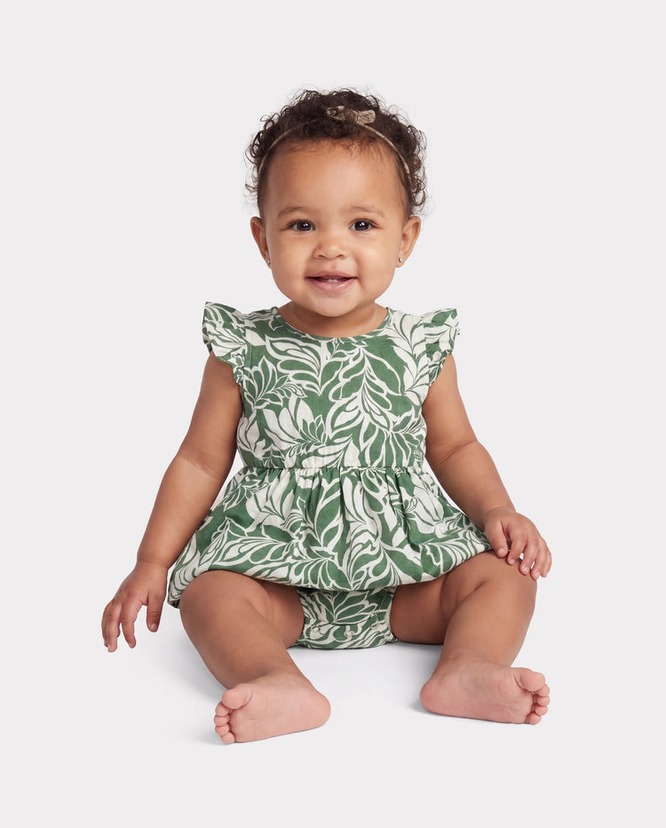 Daddy & Daughter Leaf Print Short-sleeve Shirt or Halter Dress Green Set Green