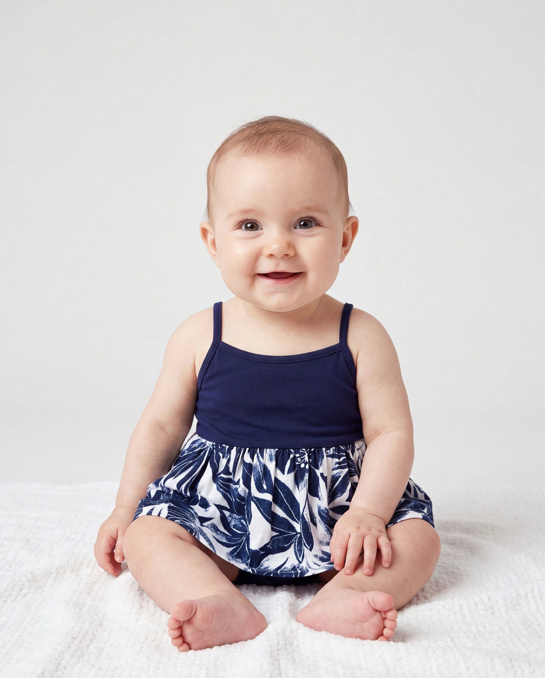 Conjunto familiar a juego para mamá y yo: camiseta de algodón con estampado floral o vestido tipo tank azul profundo