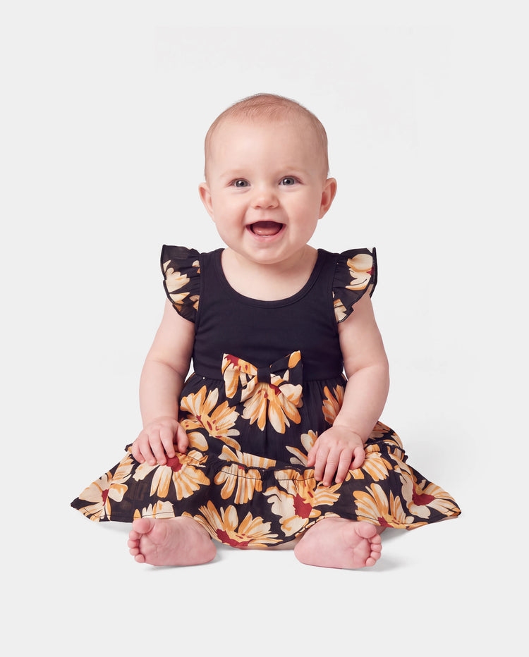 Family Matching Set Floral Sleeveless Strappy Dress or Colorblock Short-sleeve T-shirt  Black