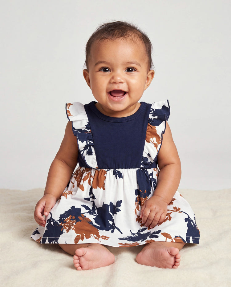 Mommy and Me Family Matching Casual Dress Solid Color, Fabric Stitching royalblue