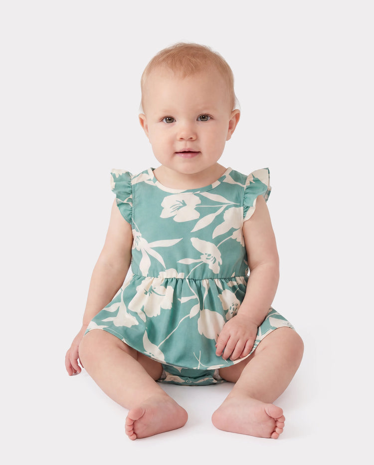 Daddy & Daughter Leaf Print Green Short-sleeve Shirt or Sling Shirred Dress Set Green