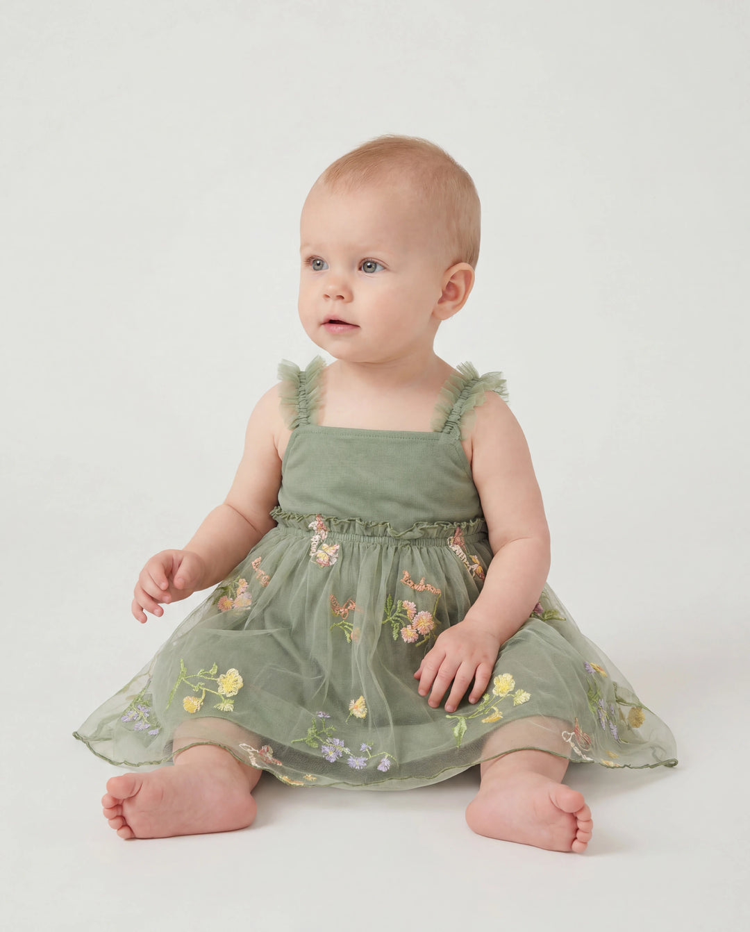 Family Matching Polo Collar Short-sleeve Shirt or V-neck Strappy Mesh Dress  Green