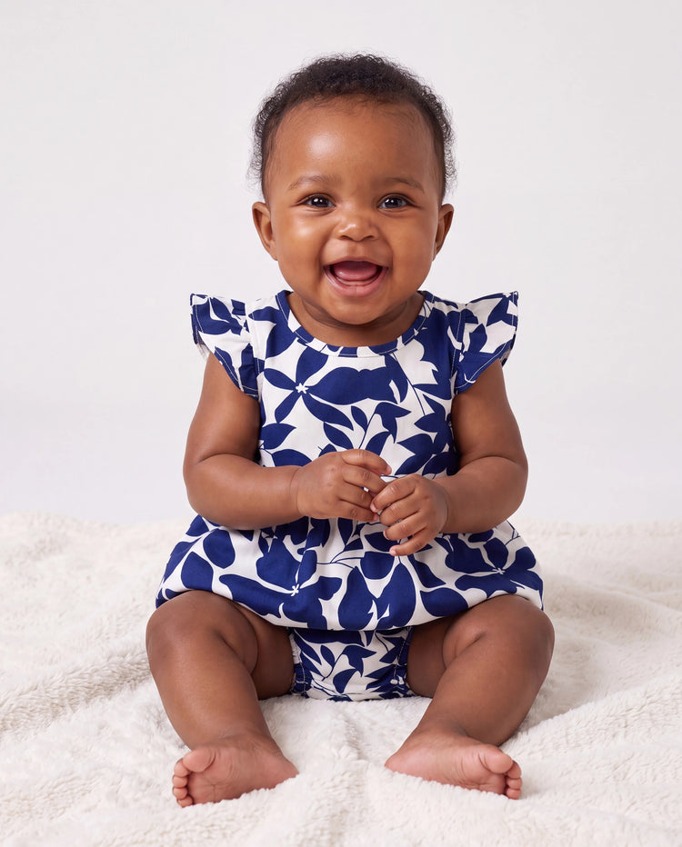 Family Matching Blue Colorblock Tee or Leaf Print Smocking Puff-sleeve Dress Set Blue