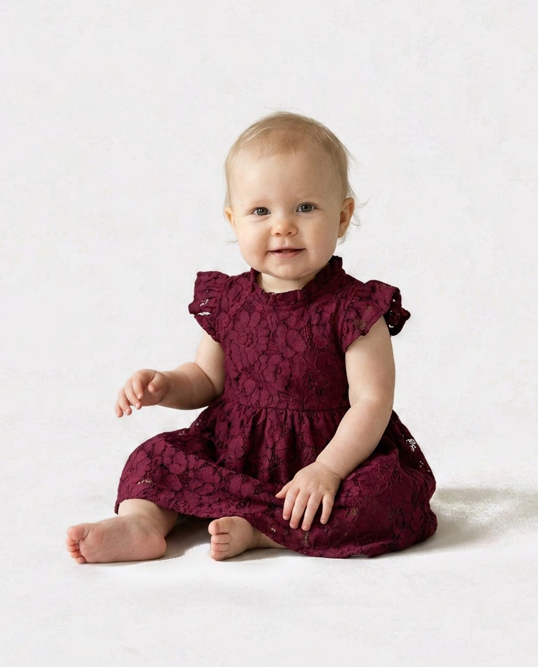 Family Matching Sets Plaid Shirt or Red Wine Lace Ruffle Sleeve A-Line Dress WineRed
