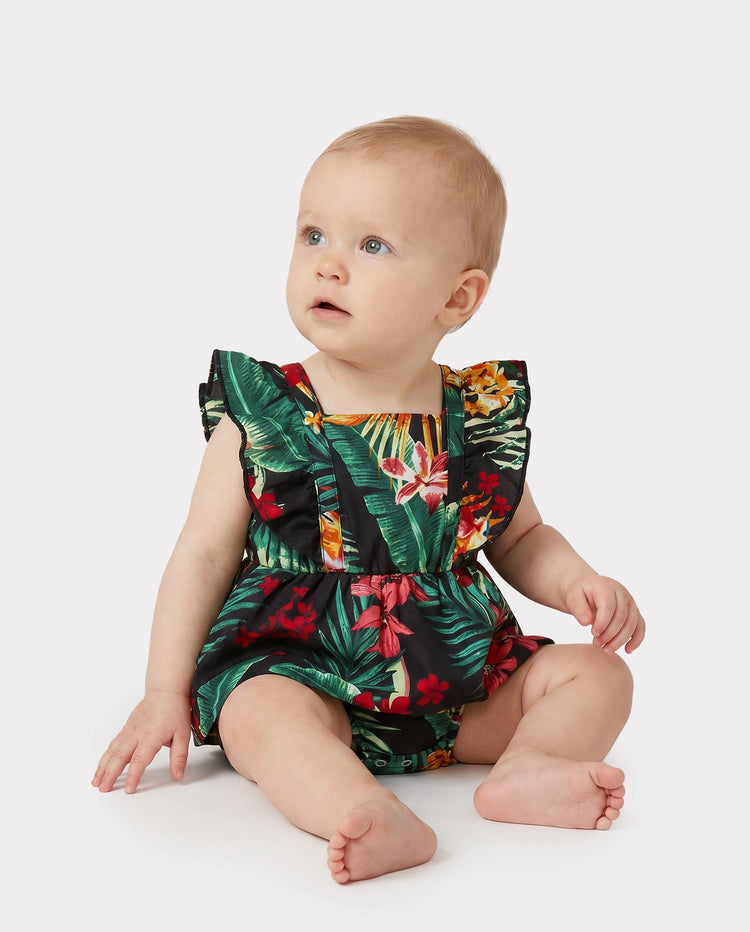Family Matching Allover Plant Floral Print Halterneck Dresses and Short-sleeve Shirts Sets Black