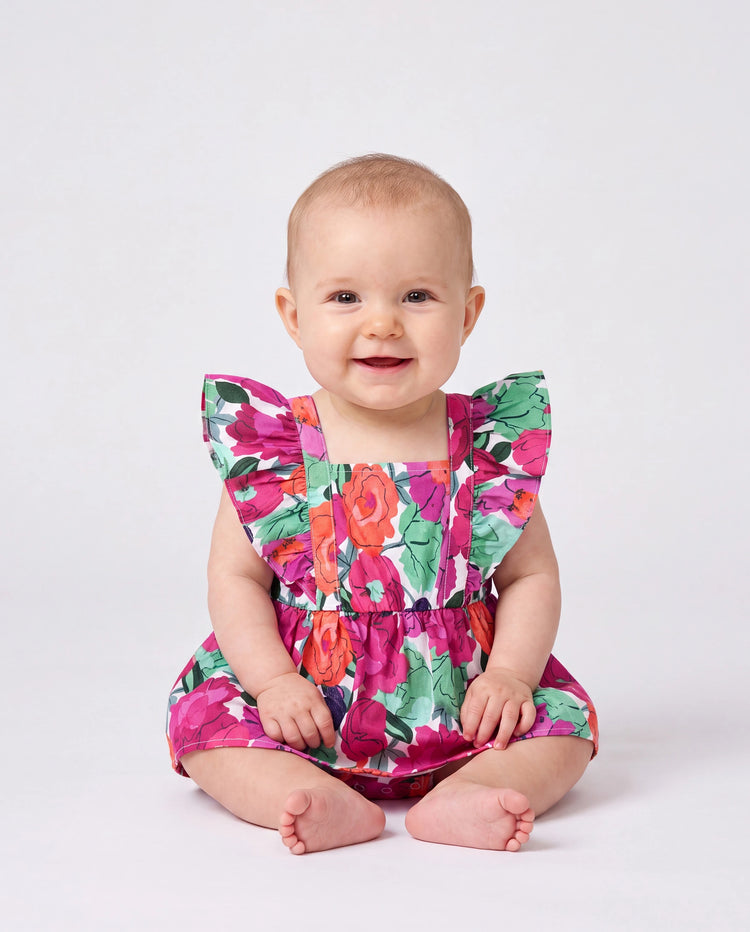 Mom & Me Matching Cotton Vacation Dresses Floral Smocked Dresses with Ruffle Straps for Summer Family Outings & Photos Multi-color