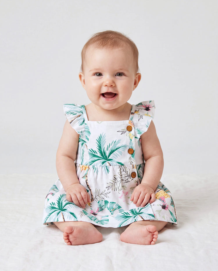 Mommy & me Tropical Print Outfits Mommy & Me Tank Dress & Kids Cotton T-Shirt Set Green