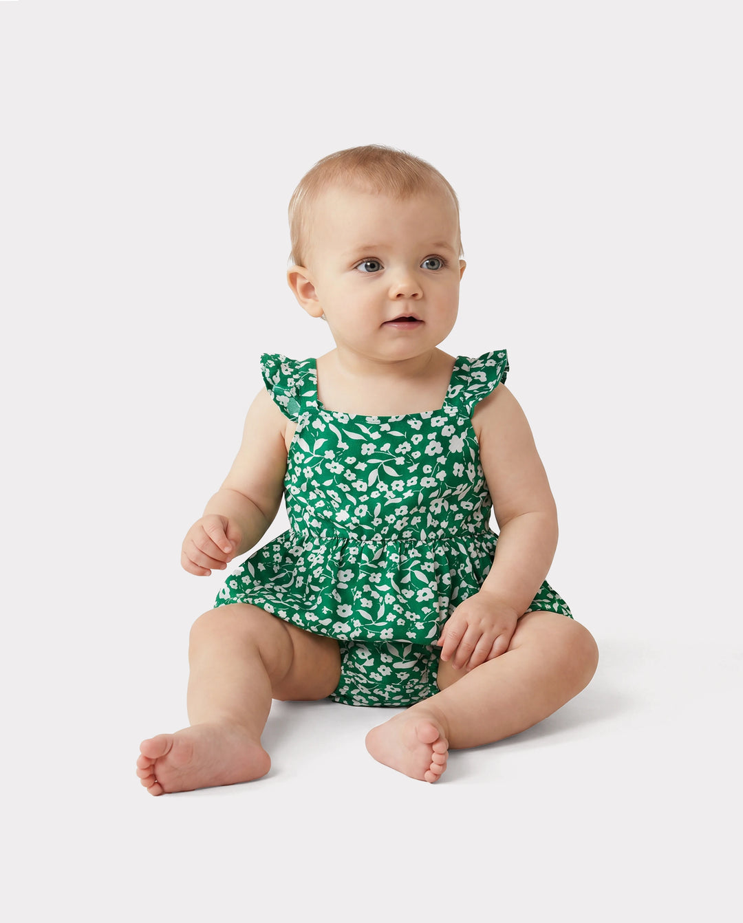 Matching Floral Print Green Smocked Strap Jumpsuits for Mommy and Me Green