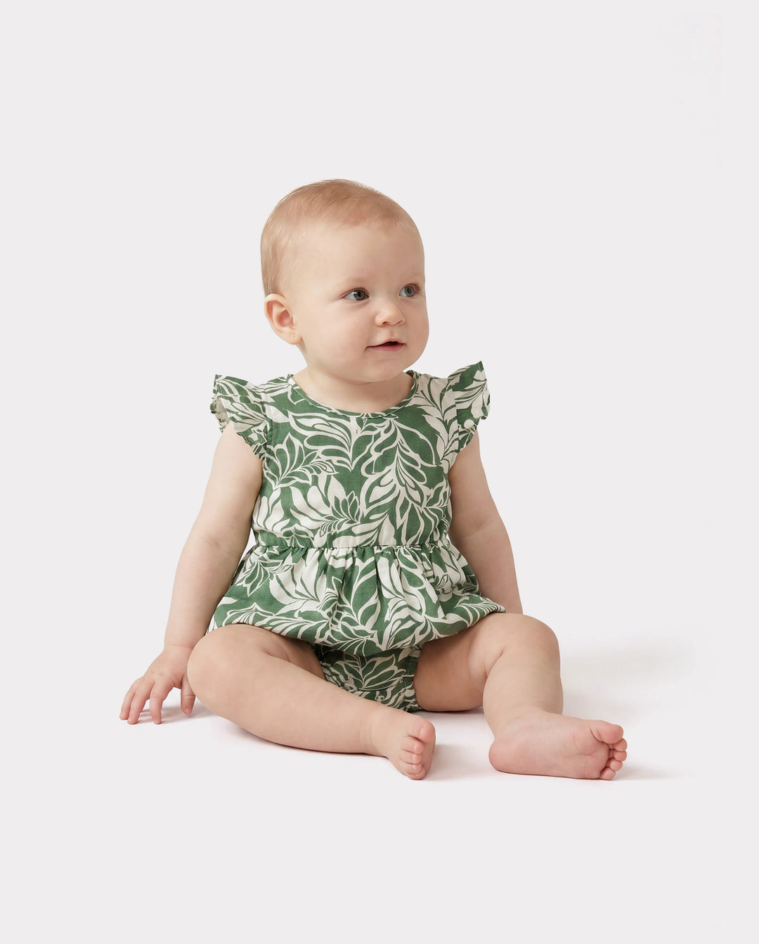 Family Matching Leaf Print Short-sleeve Shirt or Halter Dress Green Set Green