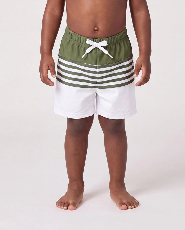 Passende Familien-Badehose mit Farbblock-Streifen oder einteiliger One-Shoulder-Badeanzug Armeegrün