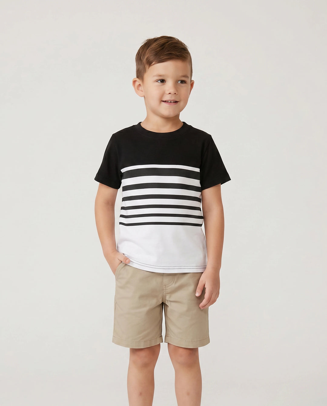 Family Matching Cotton Set Schwarz-weiß gestreiftes T-Shirt oder Träger-Bodycon-Kleid  Schwarz+Weiß