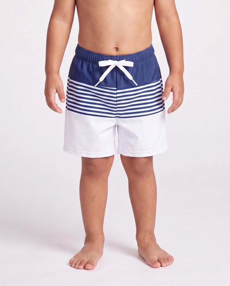 Traje de baño de rayas a juego para toda la familia o traje de baño de una pieza con tirantes azul oscuro y blanco