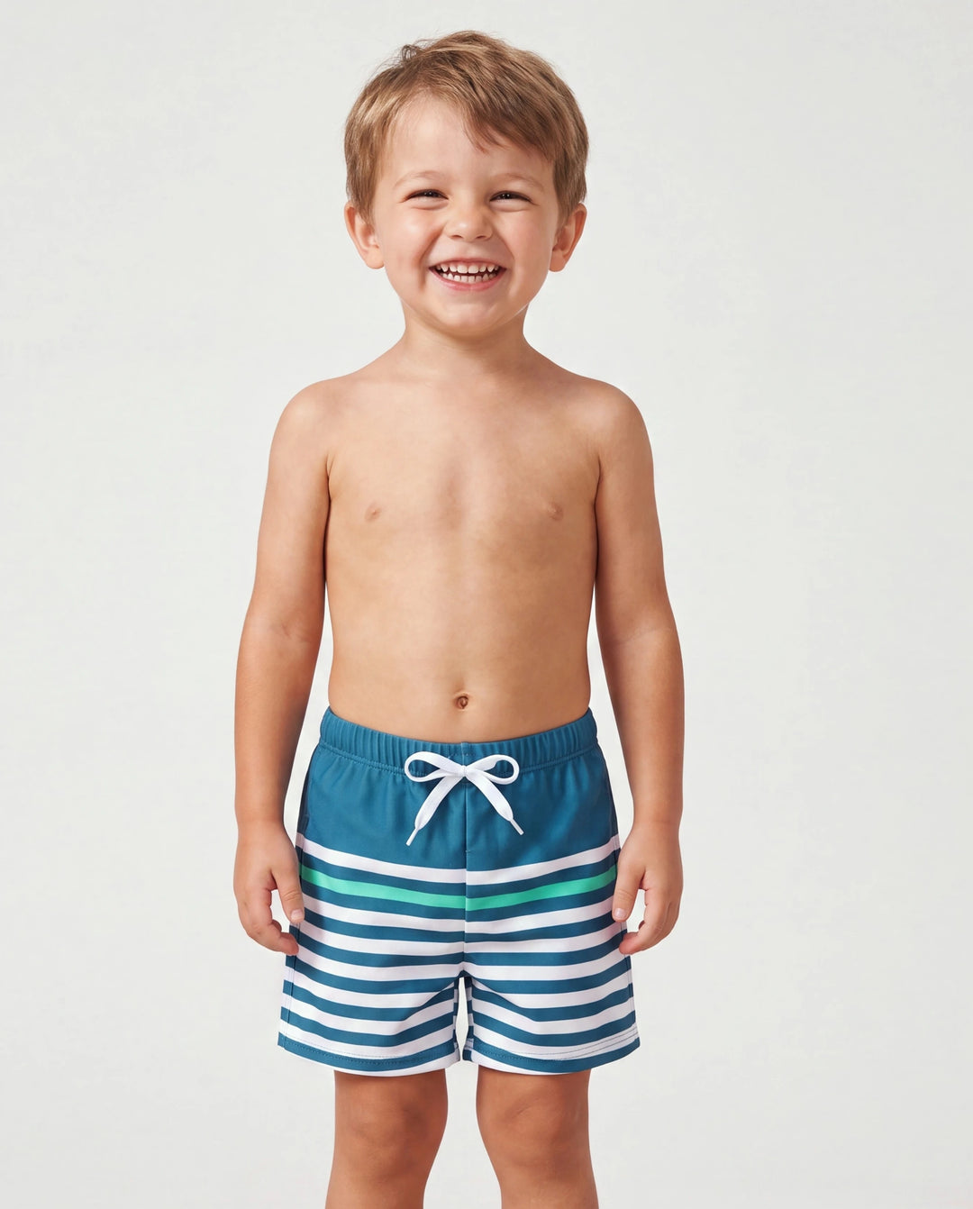 Mommy & me Teal Striped Swimsuits Ruched Bikini & Swim Trunks Set Multi-color