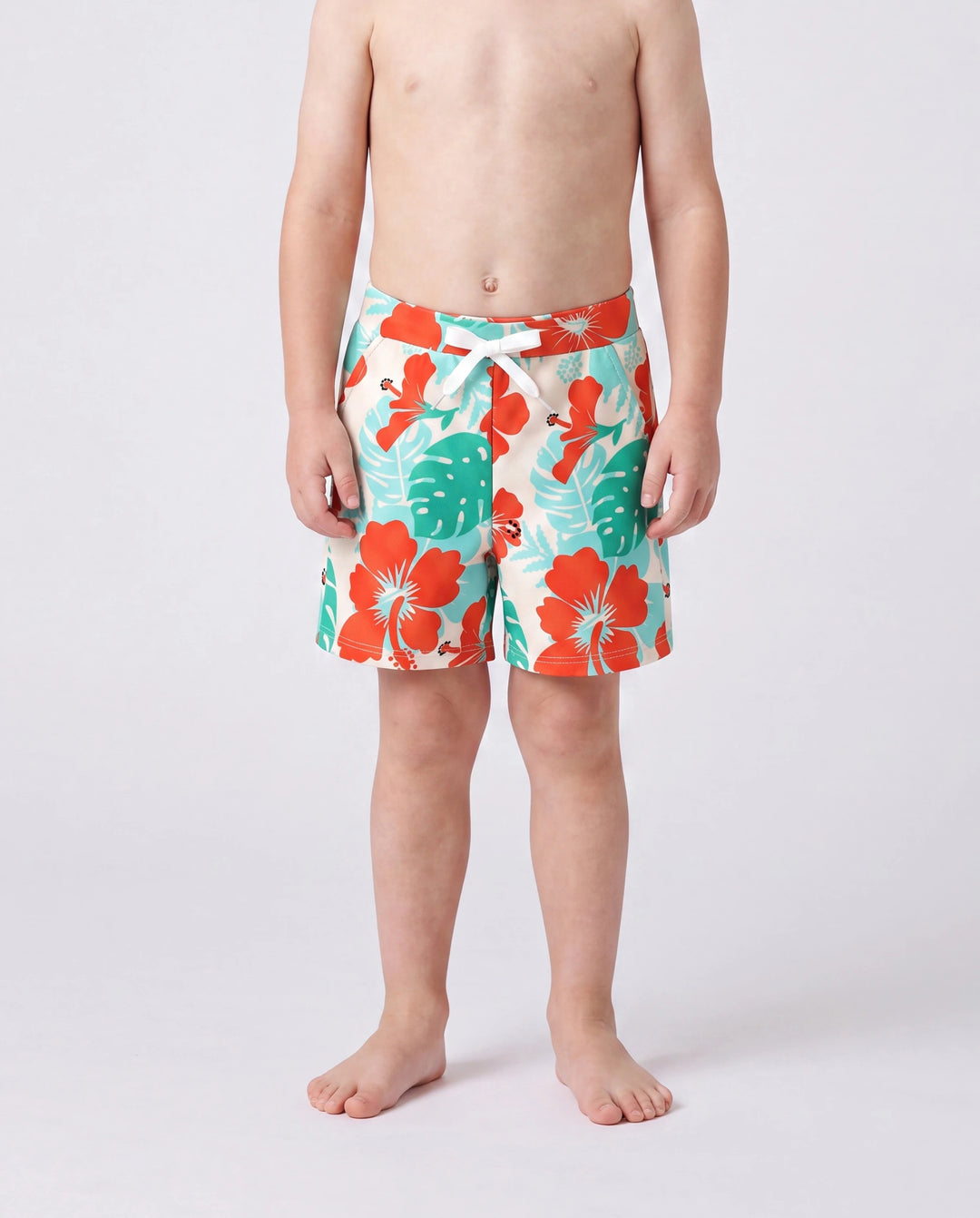 Family Matching Tropical Floral Print Swim Trunk or Ruffle Trim Bikini with Optional Beach Cover-Up Dress Orange