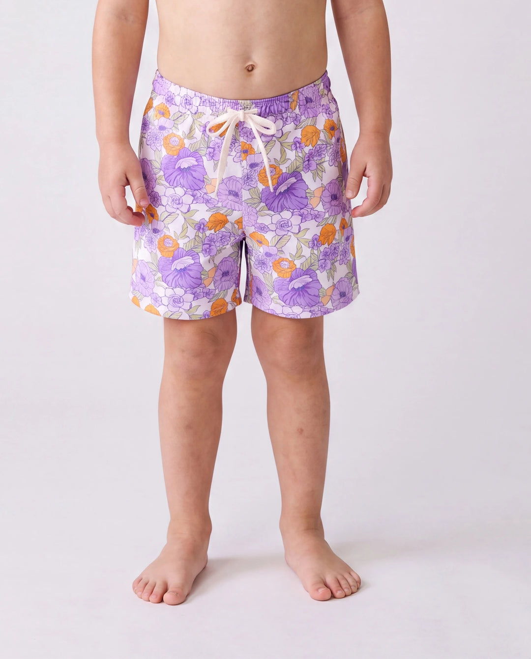 Trajes de Baño a Juego para Familia Estampado Floral Traje de Baño de Una Pieza con Volantes y Bañador Corto Morado