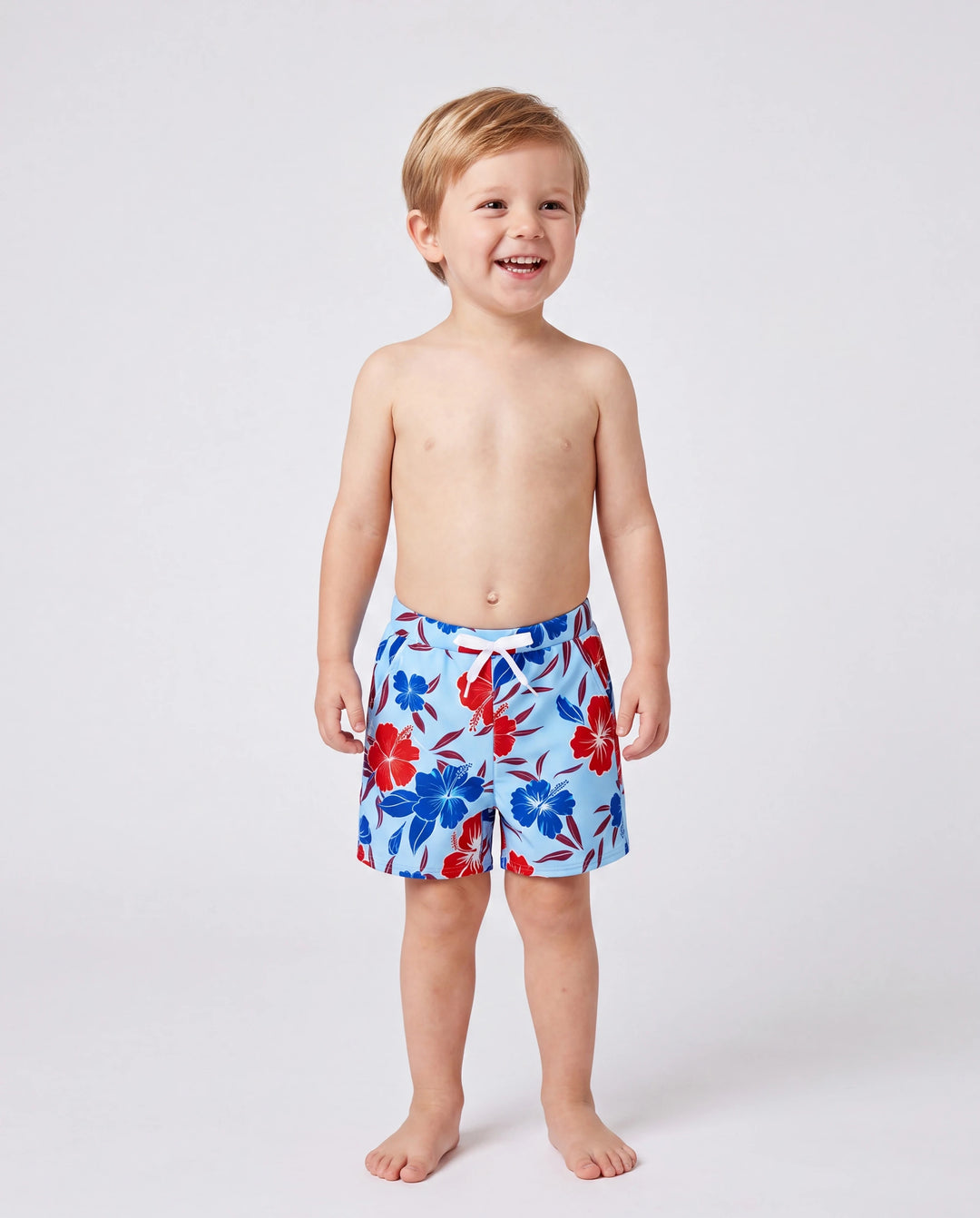 Familien-Matching-Badebekleidung mit Blumenprint – Bikini- und Badehosen-Set für Mama, Papa und Kinder, perfekt für Sommertage am Strand und Poolpartys in Rot.
