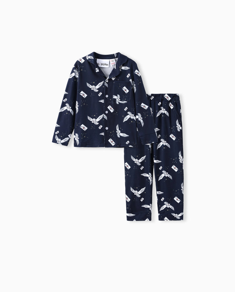 Harry Potter Family Matching 2pcs Christmas Owl Pattern Lapel Long-sleeve Pajamas Set (Flame Resistant) MultiColour