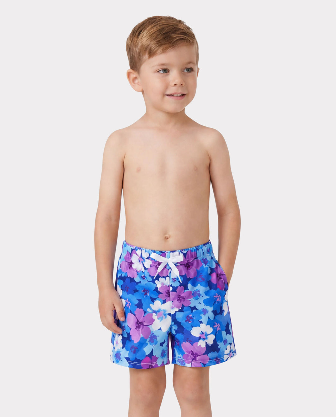 Traje de baño de dos piezas con tirantes fruncidos y estampado floral para toda la familia, color morado