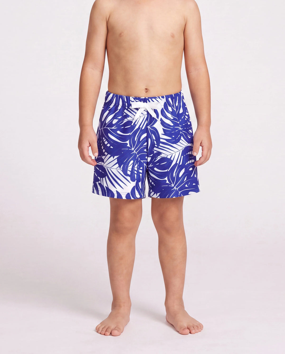 Family Matching Tropical Leaf Print Swim Trunks or Hollow-out Crisscross Straps One-piece Swimsuit Blue