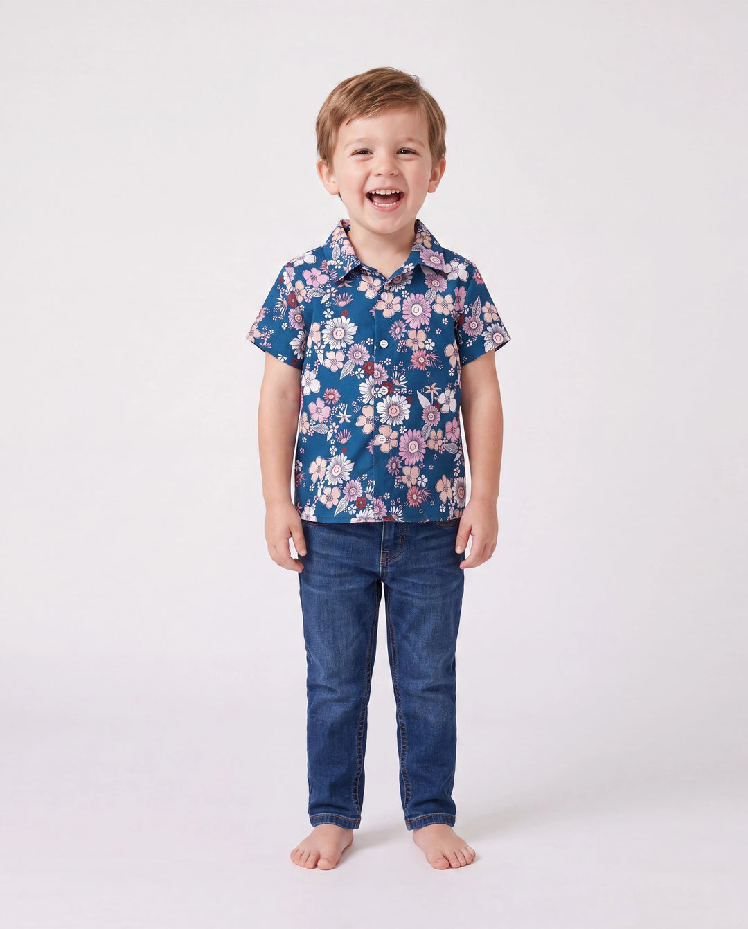 Conjunto de Ropa a Juego para la Familia Camisa con Cuello y Estampado Floral Completo de Manga Corta o Vestido sin Mangas Halter para Vacaciones de Verano CIAN-