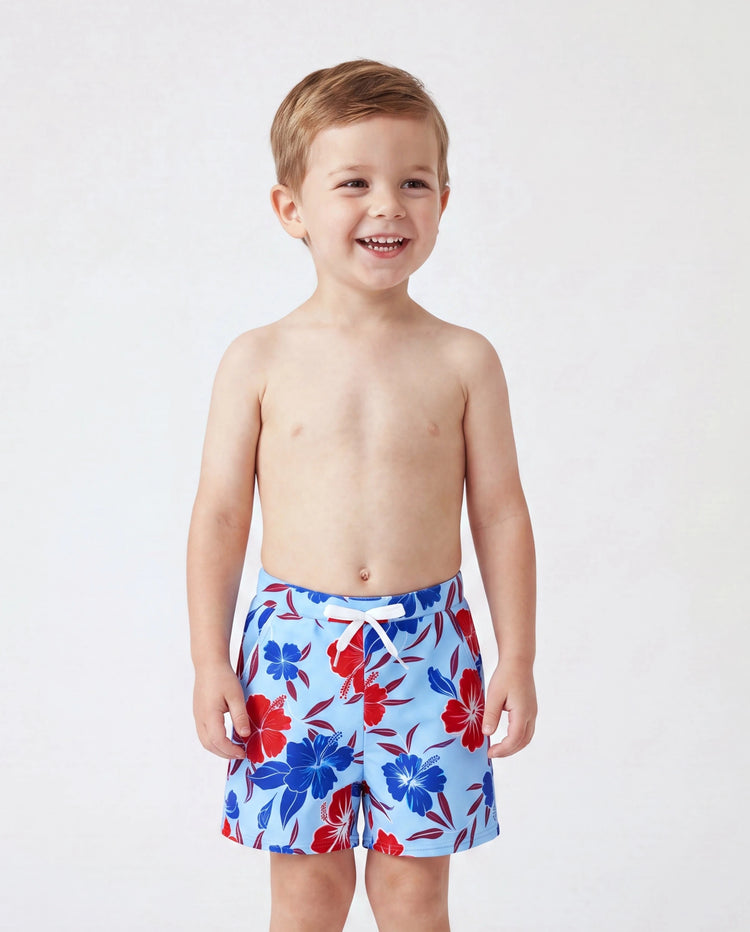 Ropa de baño para mamá y yo, conjunto de bikini y bañadores con estampado floral para mamá, papá y niños, perfecto para días de playa y fiestas en la piscina Rojo