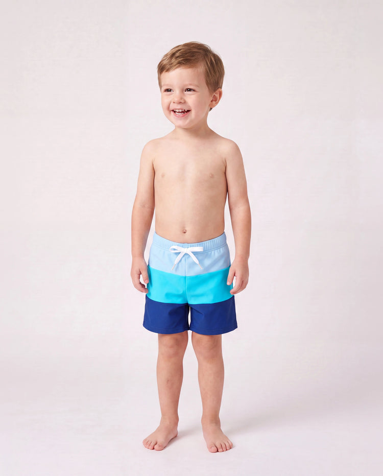 Maillots de bain assortis pour toute la famille à blocs de couleur, robe de bain à une épaule / ensemble short de bain Bleu