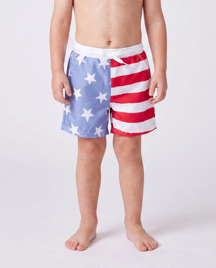 Trajes de baño patrióticos a juego para la familia, Día de la Independencia, 4 de julio, con estrellas y rayas, pantalones cortos o capas con volantes, trajes de baño de una pieza con cuello en V, azules