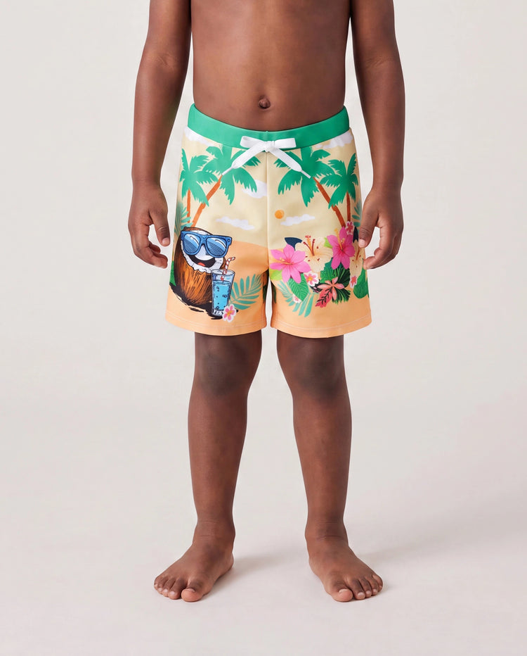 Mommy & me Tropical Palm Print Swim Trunks or Long Sleeve Rash Guard Swimsuit Turquoise
