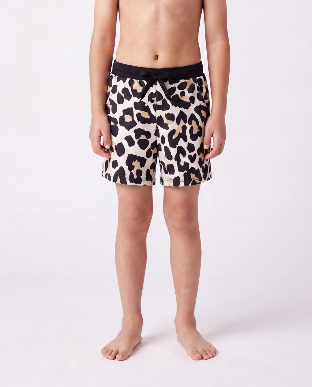 Family Matching Leopard Pattern Drawstring Swim Trunks or Ruffle Neck Two-Piece Bikini with Optional Cover Up Sarong Skirt Black