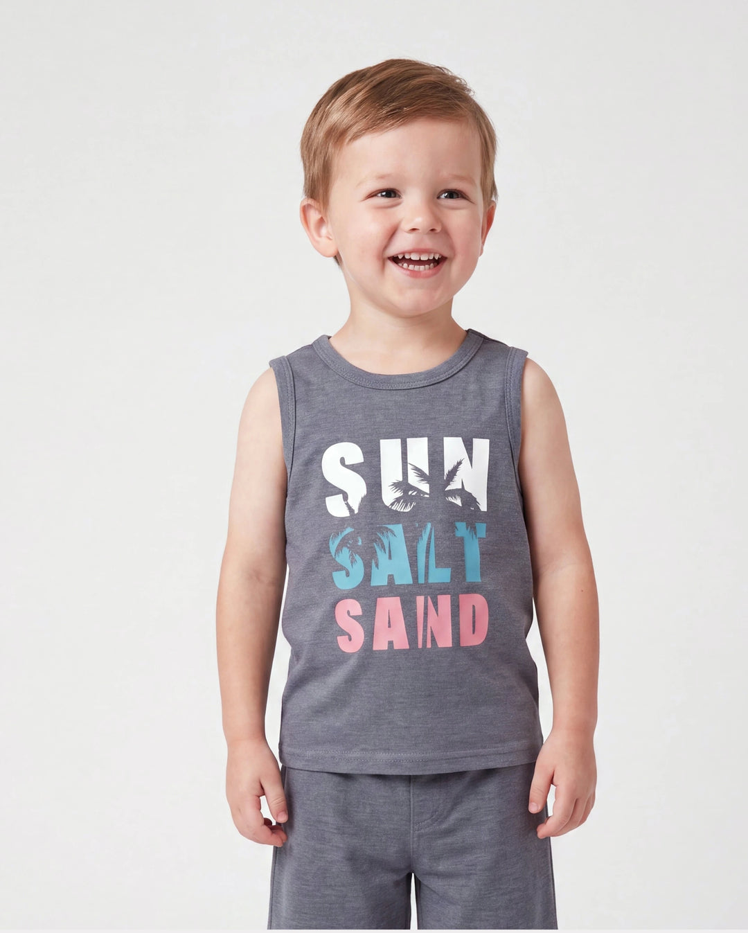 Conjunto de camiseta sin mangas con estampado de letras Daddy & Son Gris