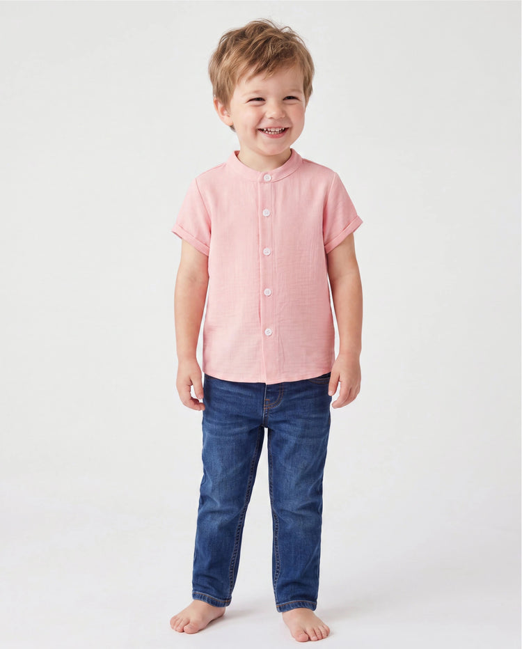 Tenues assorties maman et moi roses Robe en coton à fleurs smockée avec lien au dos pour maman et fille, chemises unies pour fils, parfait pour sorties familiales et photos d'été Rose mauve