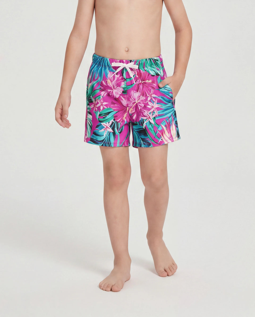 Family Matching Swimsuits Tropical Pink Leaf Print Halter One-Piece Swimwear or Swim Trunks Set Pink