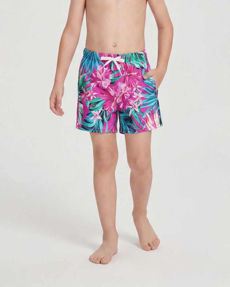 Family Matching Swimsuits Tropical Pink Leaf Print Halter One-Piece Swimwear or Swim Trunks Set Pink