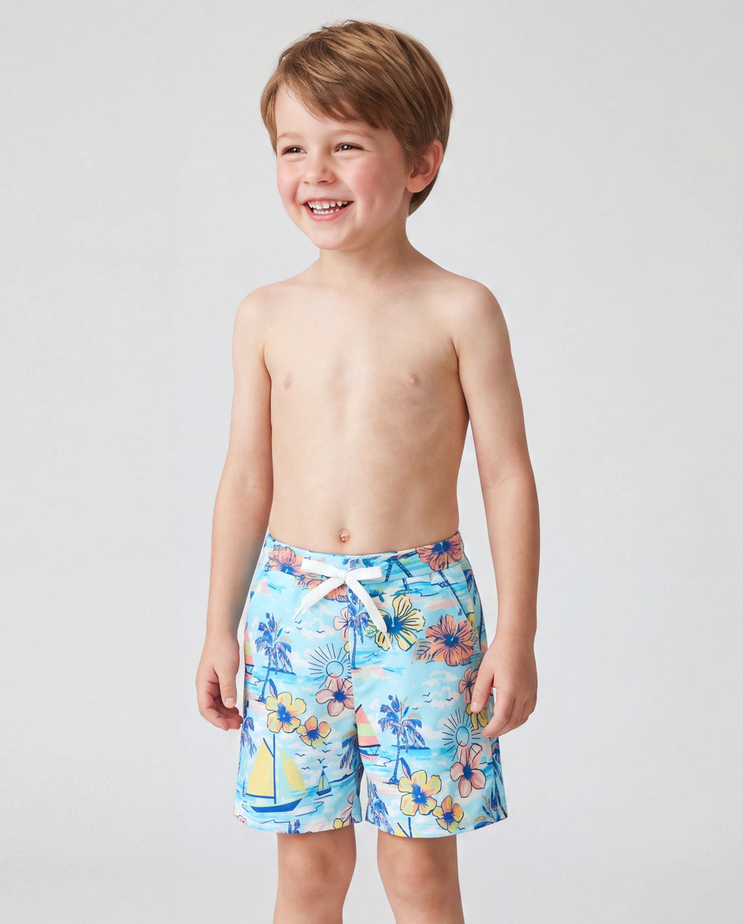 Mommy & me Swimwear Tropical Print, Mommy Tie-front Cutout One-piece Swimsuit, Girl two-piece Swimsuit Daddy & Son Swim Trunks Set for Summer Beach Vacation Light Blue