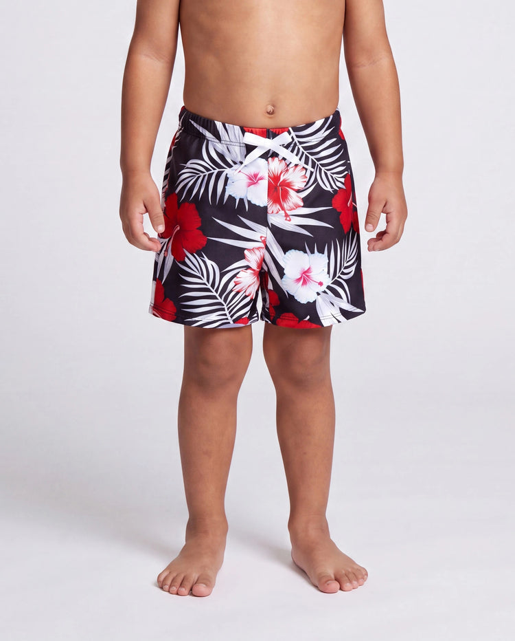 Family Matching Tropical Floral Swim Trunk or 2 Pieces Halter Swimsuit Black