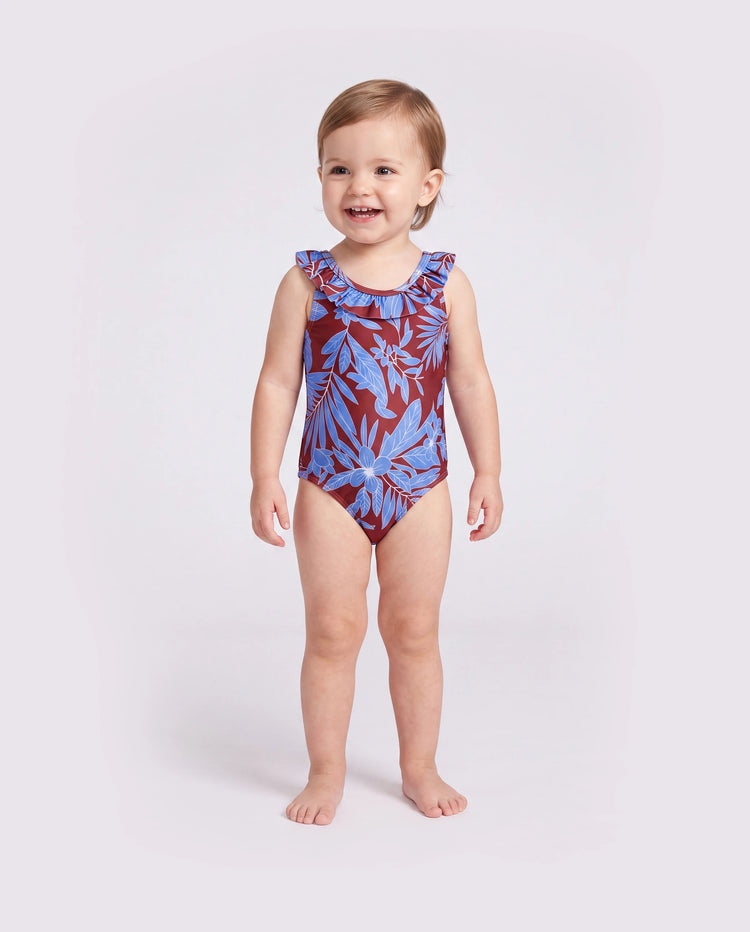 Family Matching Tropical Leaf Print Swimsuits Cutout One-Piece & Swim Trunks Set Multi-color