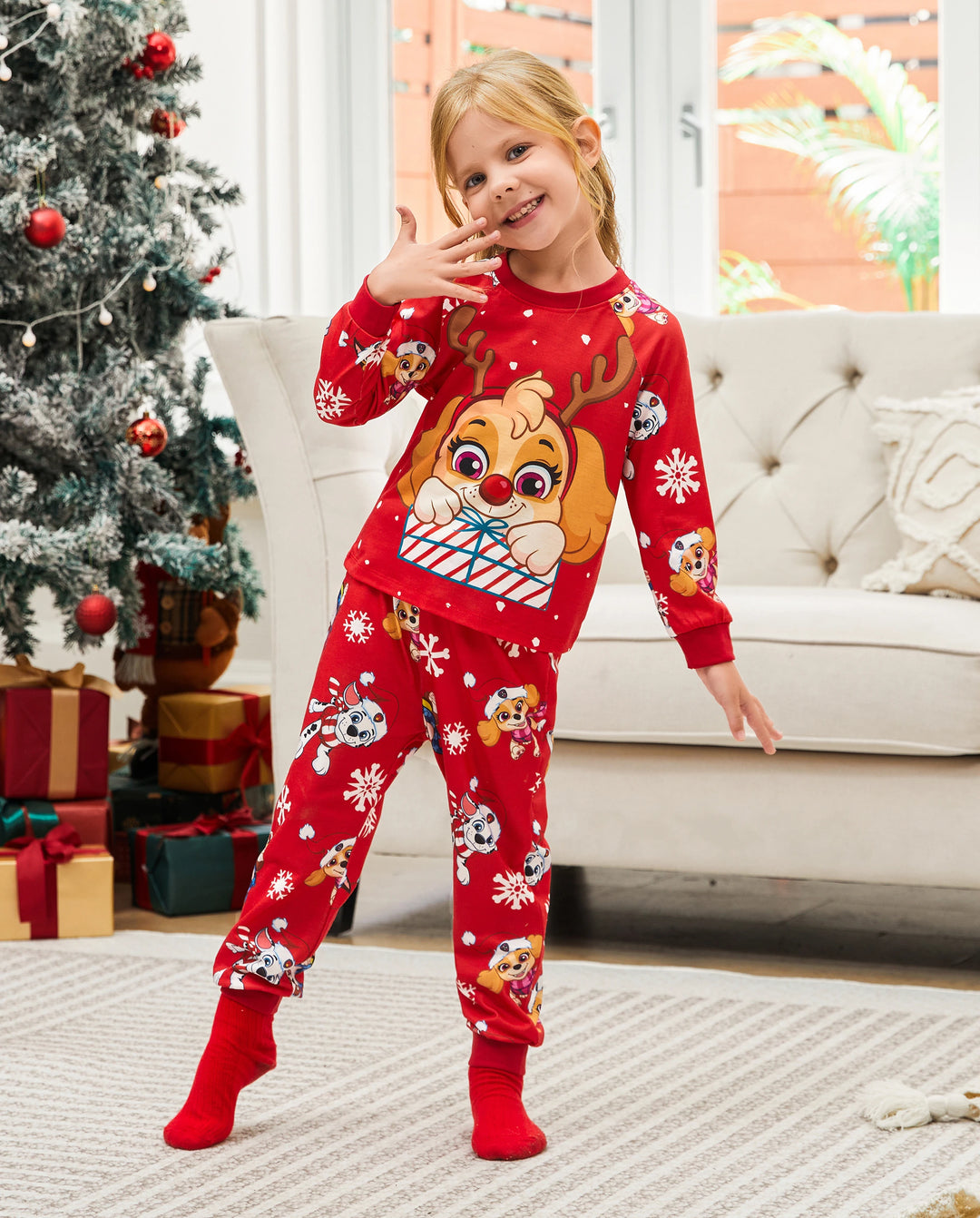 PAW Patrol Christmas Family Matching Chase and Marshall Pajamas Sets with Christmas Socks