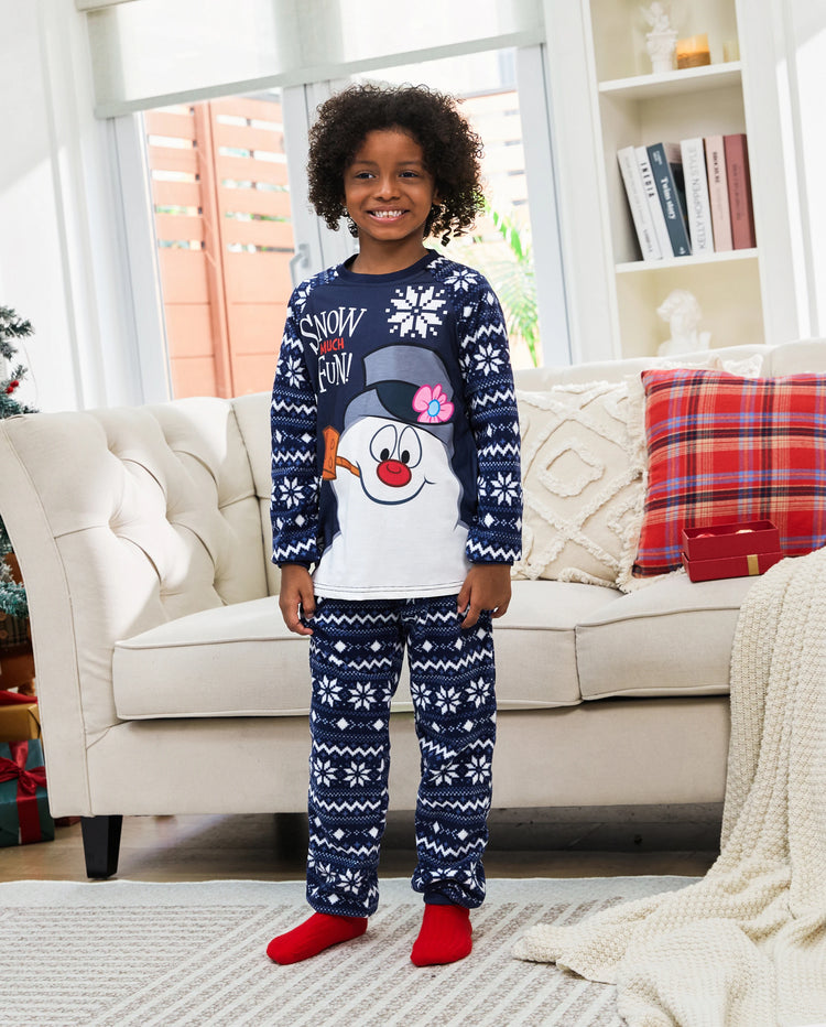 Frosty der Schneemann Weihnachtsfleece mit Schneeflocken-Druck Schlafanzug-Sets mit Weihnachtssocken