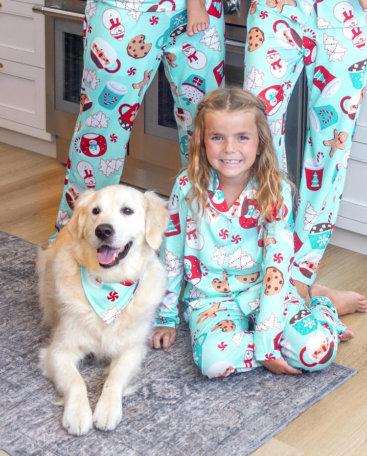 Christmas Matching Family Pajamas Gingerbread & Mug Print Blue