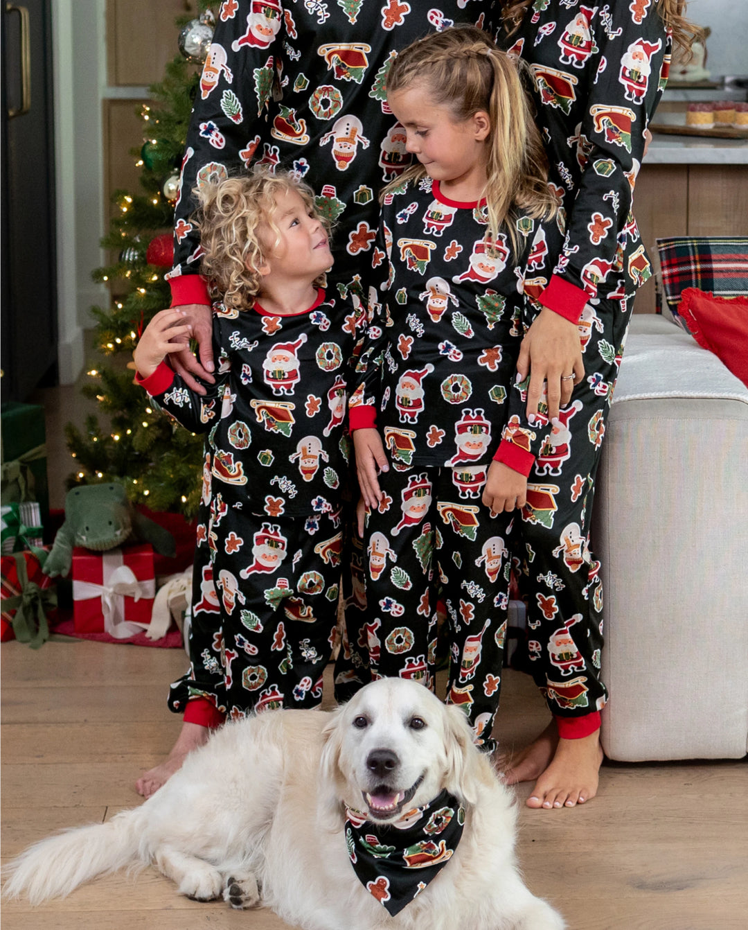 Christmas Matching Family Pajamas Xmas Tree & Gingerbread Print