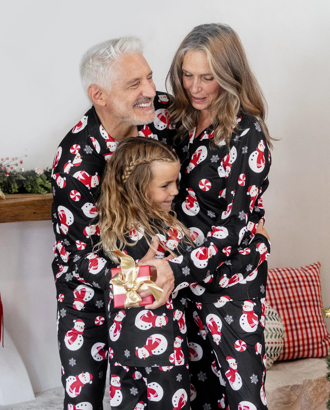Christmas Matching Family Pajamas Snowman Print Black