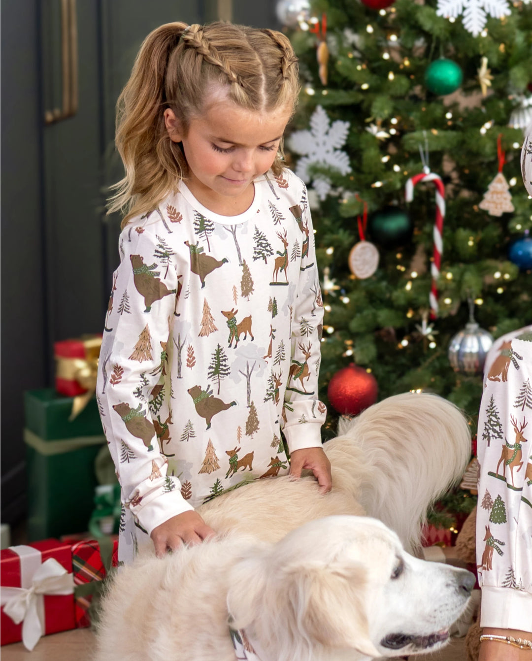 Christmas Matching Family Pajamas Woodland Print Beige