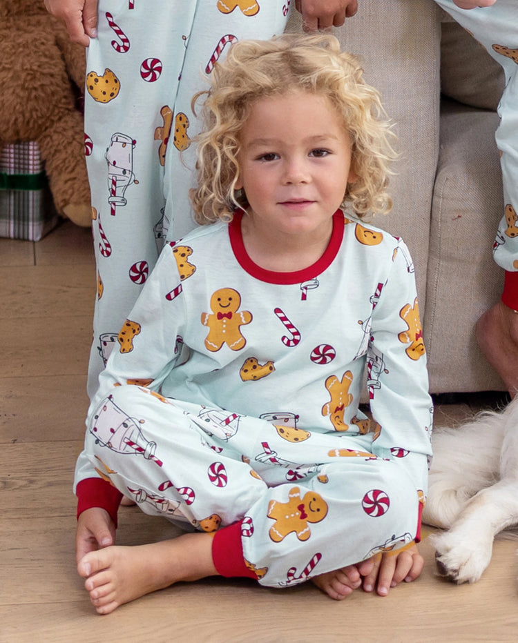 Christmas Matching Family Pajamas Gingerbread & Milk Print Blue