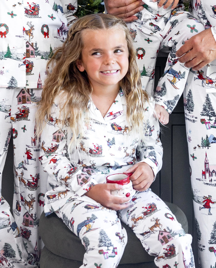Christmas Matching Family Pajamas Xmas Village Print White