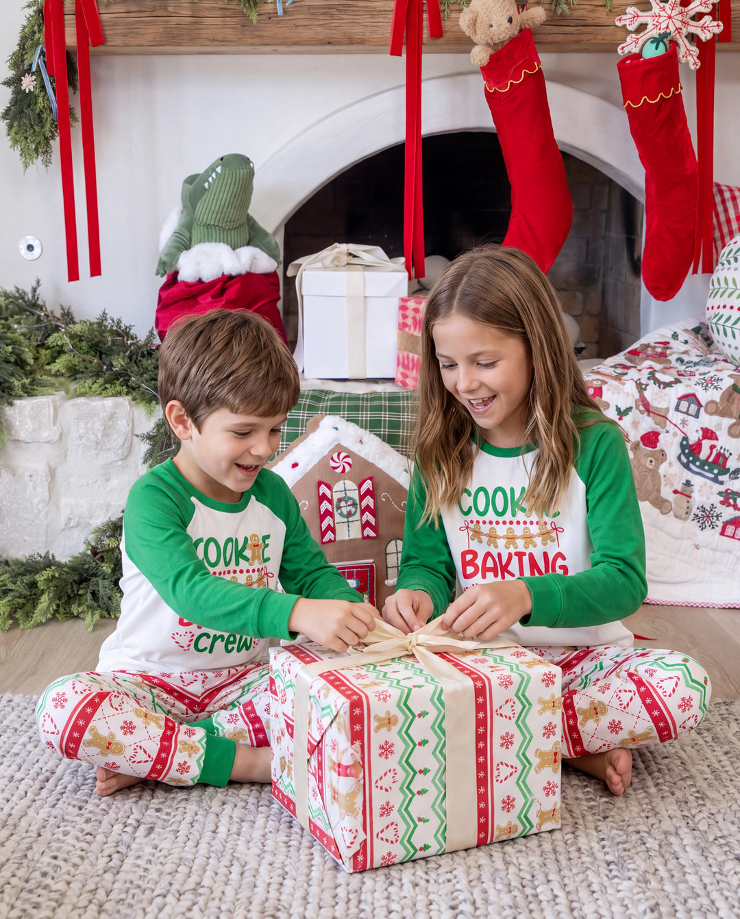 Christmas Matching Family Pajamas Gingerbread Print Green