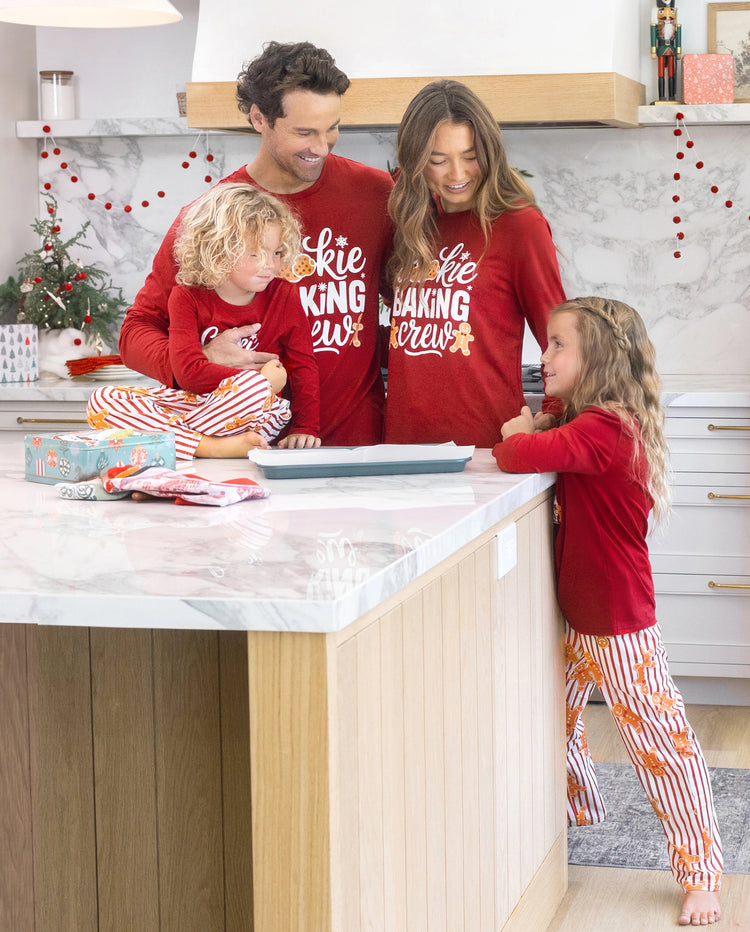Christmas Matching Family Pajamas Gingerbread Print Burgundy