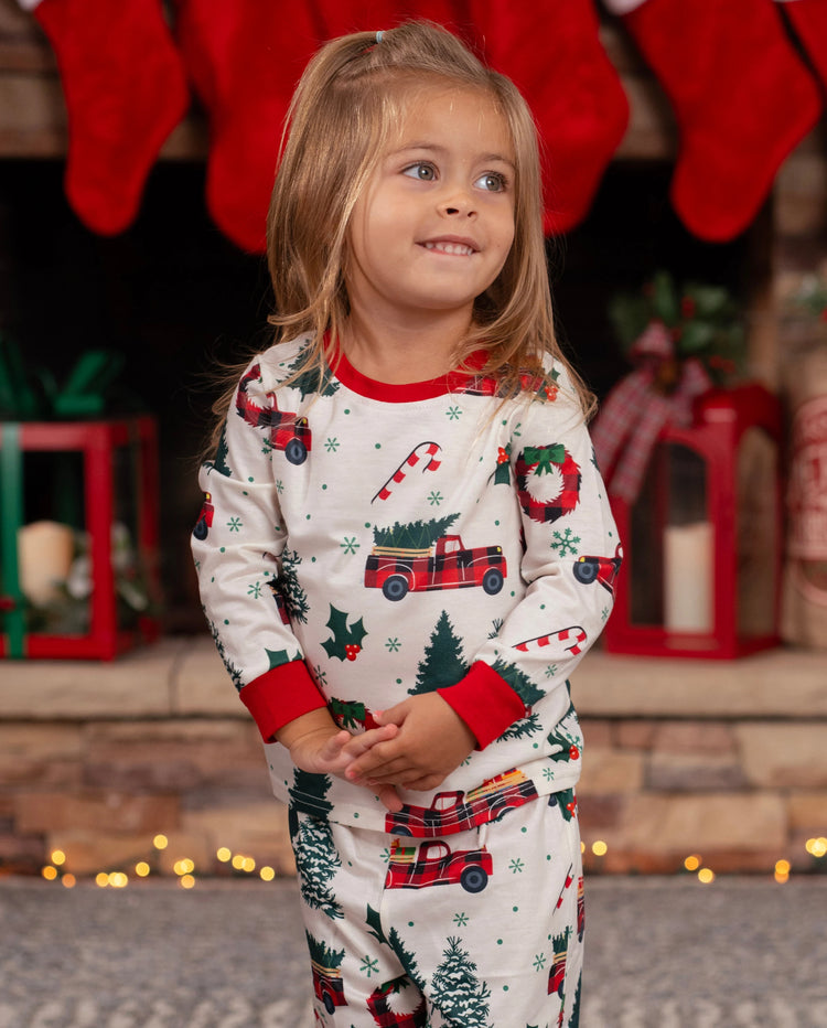 Christmas Family Matching Allover Xmas Tree & Car Print Long-sleeve Pajamas Sets with Christmas Socks Multi-color
