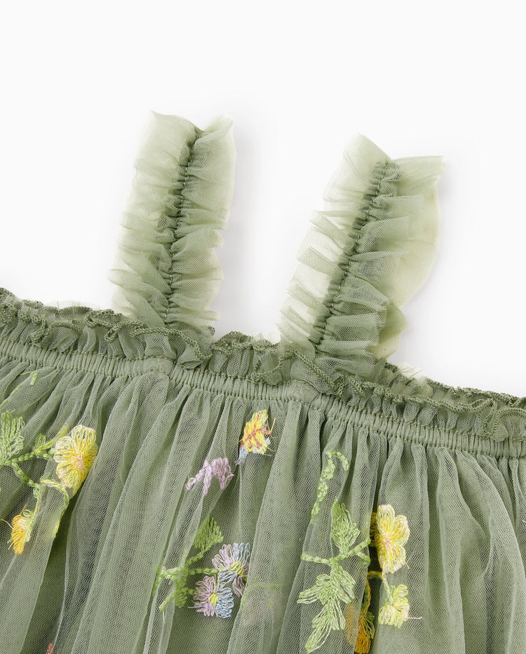 Mommy & me Polo Collar Short-sleeve Shirt or V-neck Strappy Mesh Dress Green