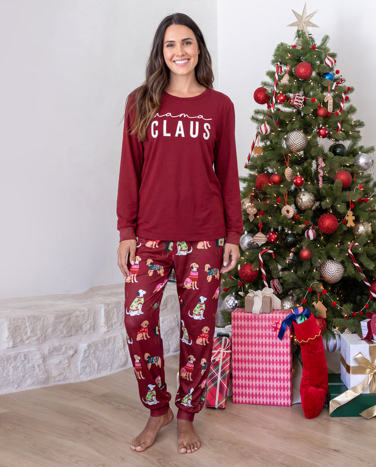 Pijamas navideños a juego para toda la familia, estampado de perro festivo, rojo