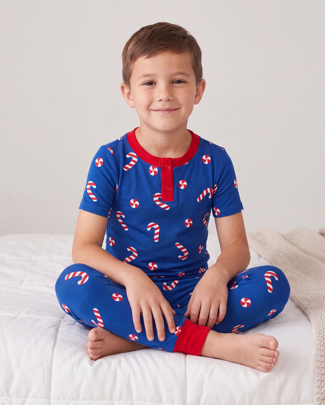 Toddler / Kids Christmas / Halloween PJS for Boys 3-Piece Bamboo Pajama Set 2-in-1 Look for 4 Seasons (Snug-Fitting) Deep Blue